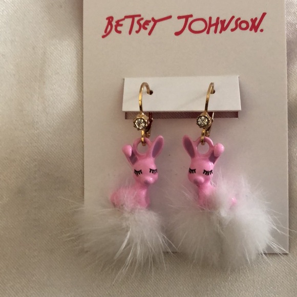 Betsey Johnson Some Bunny’s Pink Enamel & White Pom Pom Drop Earrings NWT - Picture 8 of 15
